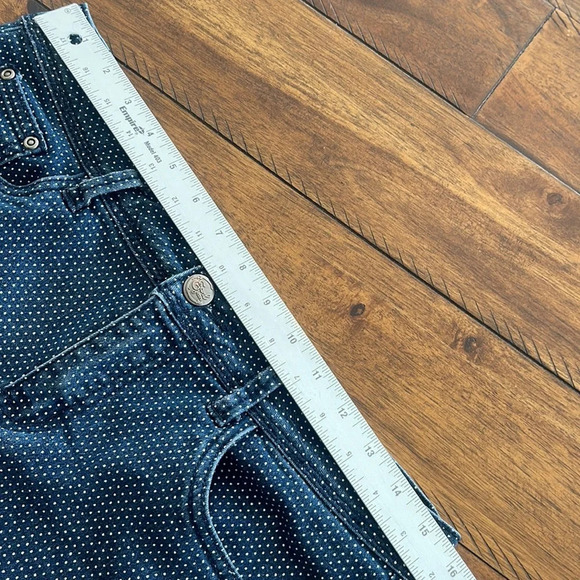 Earl Jean mini Skirt Womens 8 Navy Blue Polka Dot A Line Front Zip light stretch - Picture 6 of 12